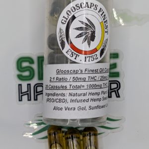 Glooscaps Finest-Hemp Oil Capsules (50mg-THC + 25mg-CBD Per Capsule)